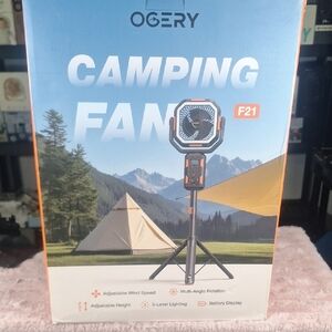 OGERY F21 Camping Fan - Blue with Orange Accents